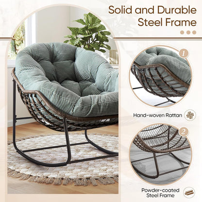 Hanging Egg Chair with Stand - All-Weather PE Rattan Boho Pod Swing Chair with Waterproof Cushion for Porch, Garden, Patio