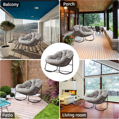 Hanging Egg Chair with Stand - All-Weather PE Rattan Boho Pod Swing Chair with Waterproof Cushion for Porch, Garden, Patio
