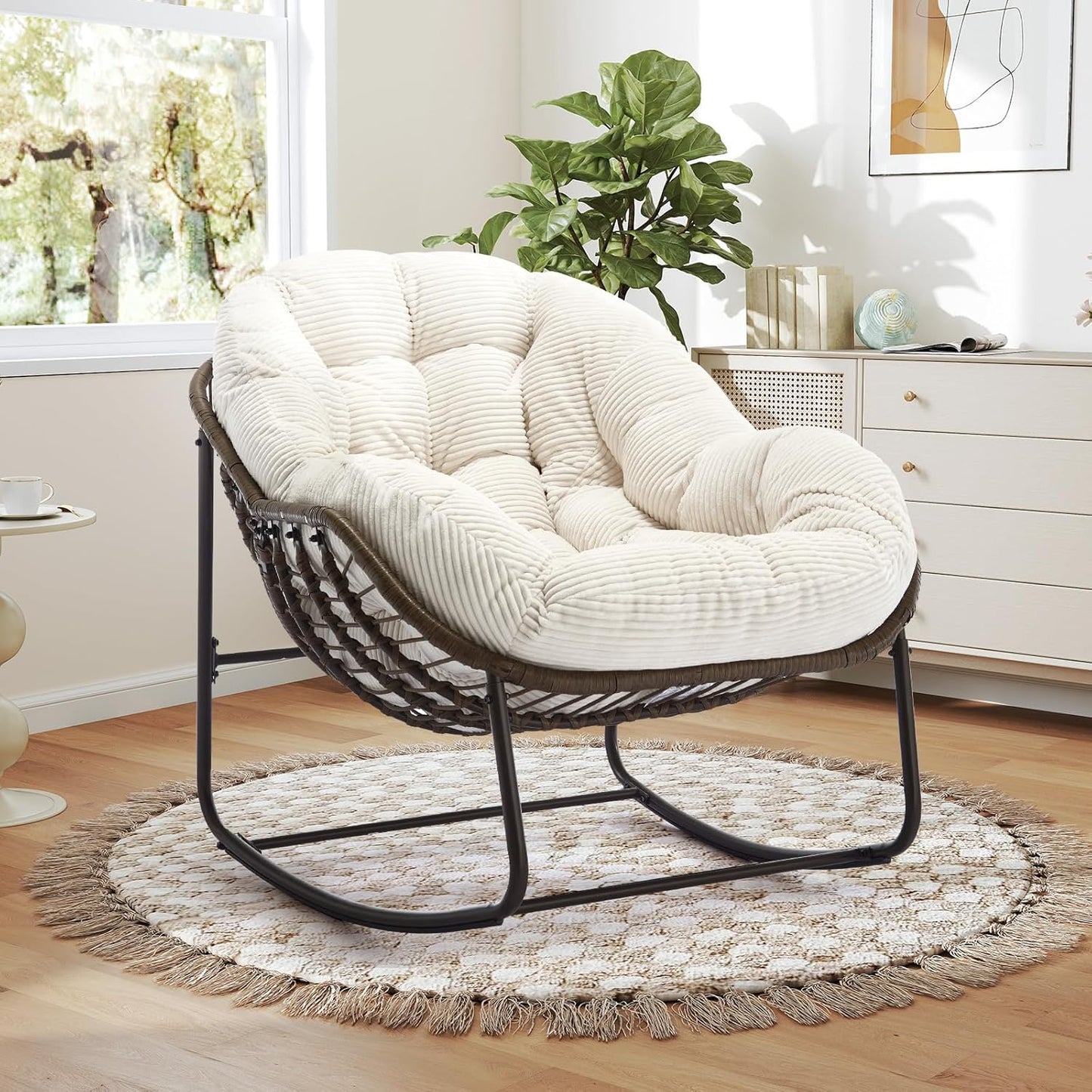 Hanging Egg Chair with Stand - All-Weather PE Rattan Boho Pod Swing Chair with Waterproof Cushion for Porch, Garden, Patio