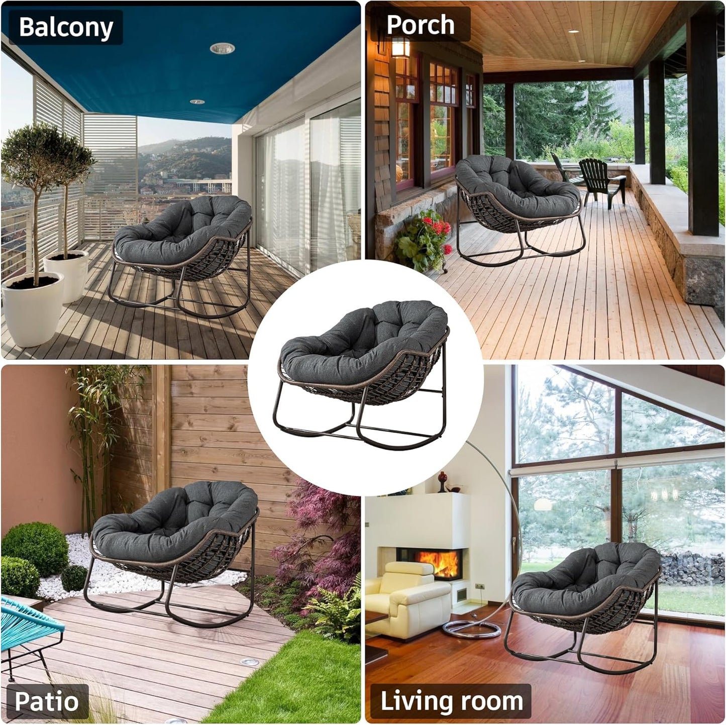Hanging Egg Chair with Stand - All-Weather PE Rattan Boho Pod Swing Chair with Waterproof Cushion for Porch, Garden, Patio