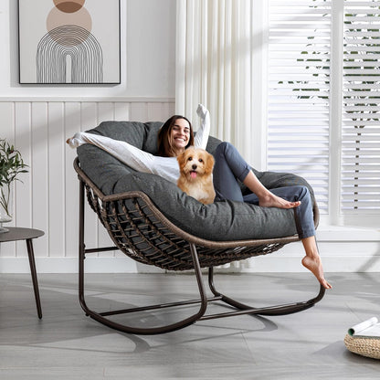 Hanging Egg Chair with Stand - All-Weather PE Rattan Boho Pod Swing Chair with Waterproof Cushion for Porch, Garden, Patio
