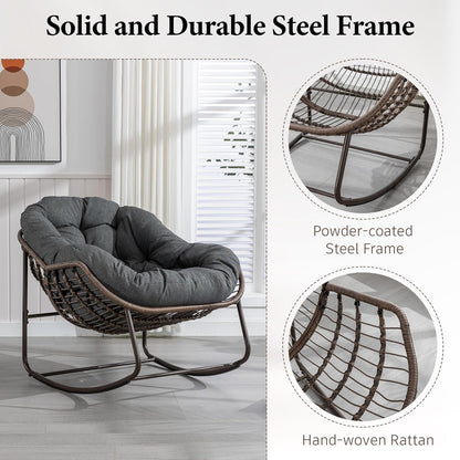 Hanging Egg Chair with Stand - All-Weather PE Rattan Boho Pod Swing Chair with Waterproof Cushion for Porch, Garden, Patio