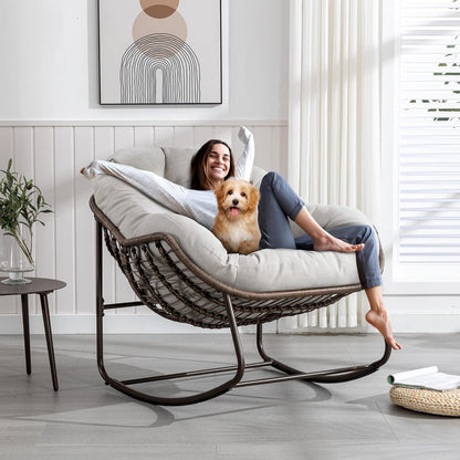 Hanging Egg Chair with Stand - All-Weather PE Rattan Boho Pod Swing Chair with Waterproof Cushion for Porch, Garden, Patio