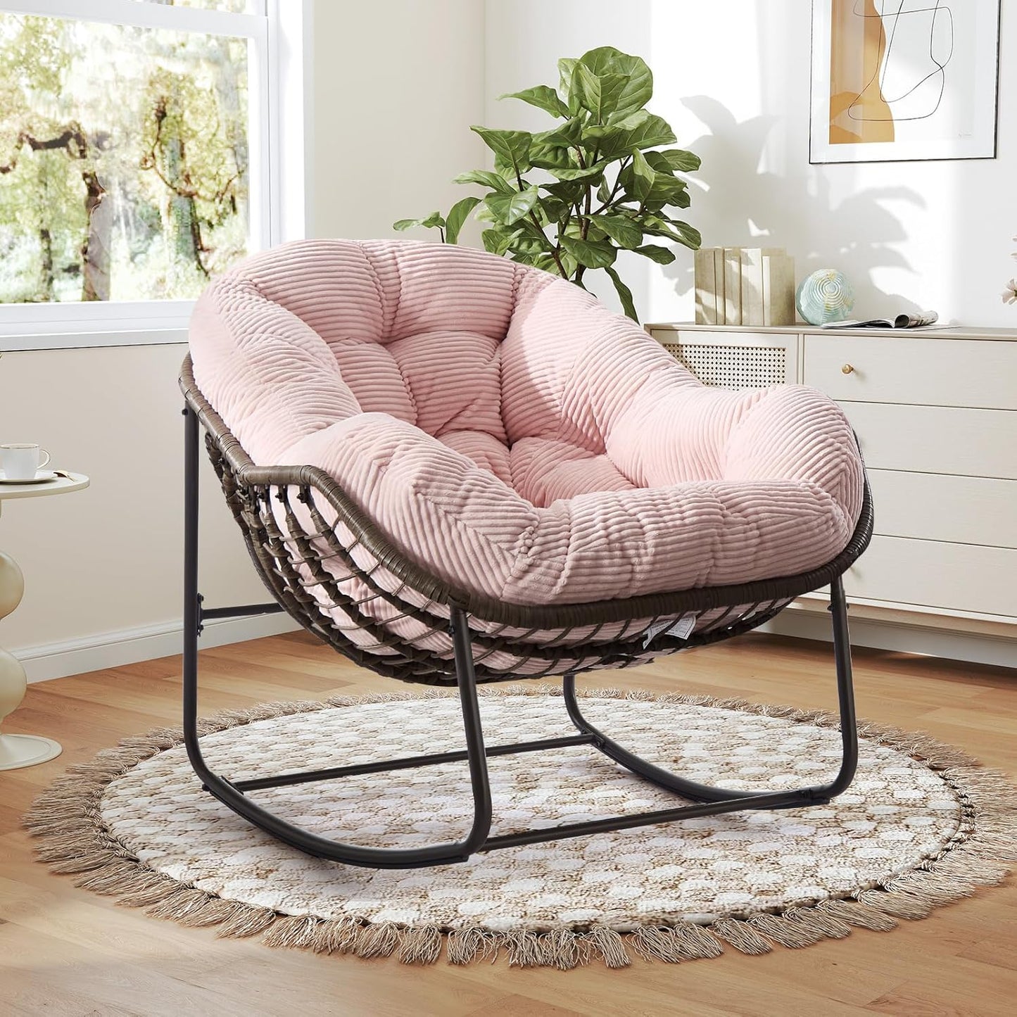 Hanging Egg Chair with Stand - All-Weather PE Rattan Boho Pod Swing Chair with Waterproof Cushion for Porch, Garden, Patio
